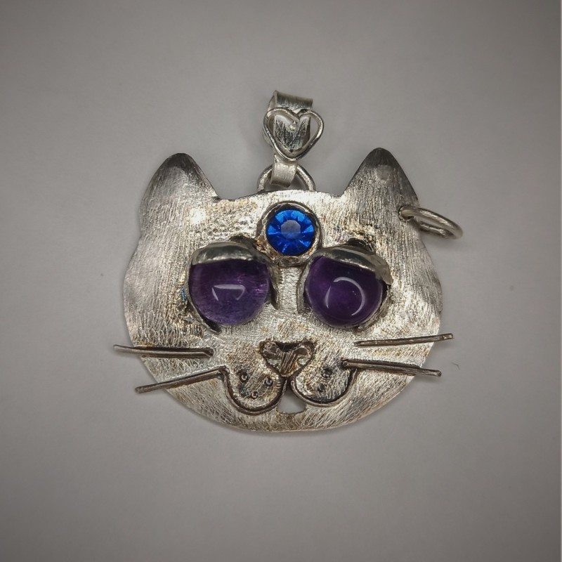Srebrny wisiorek Amethyst Cat